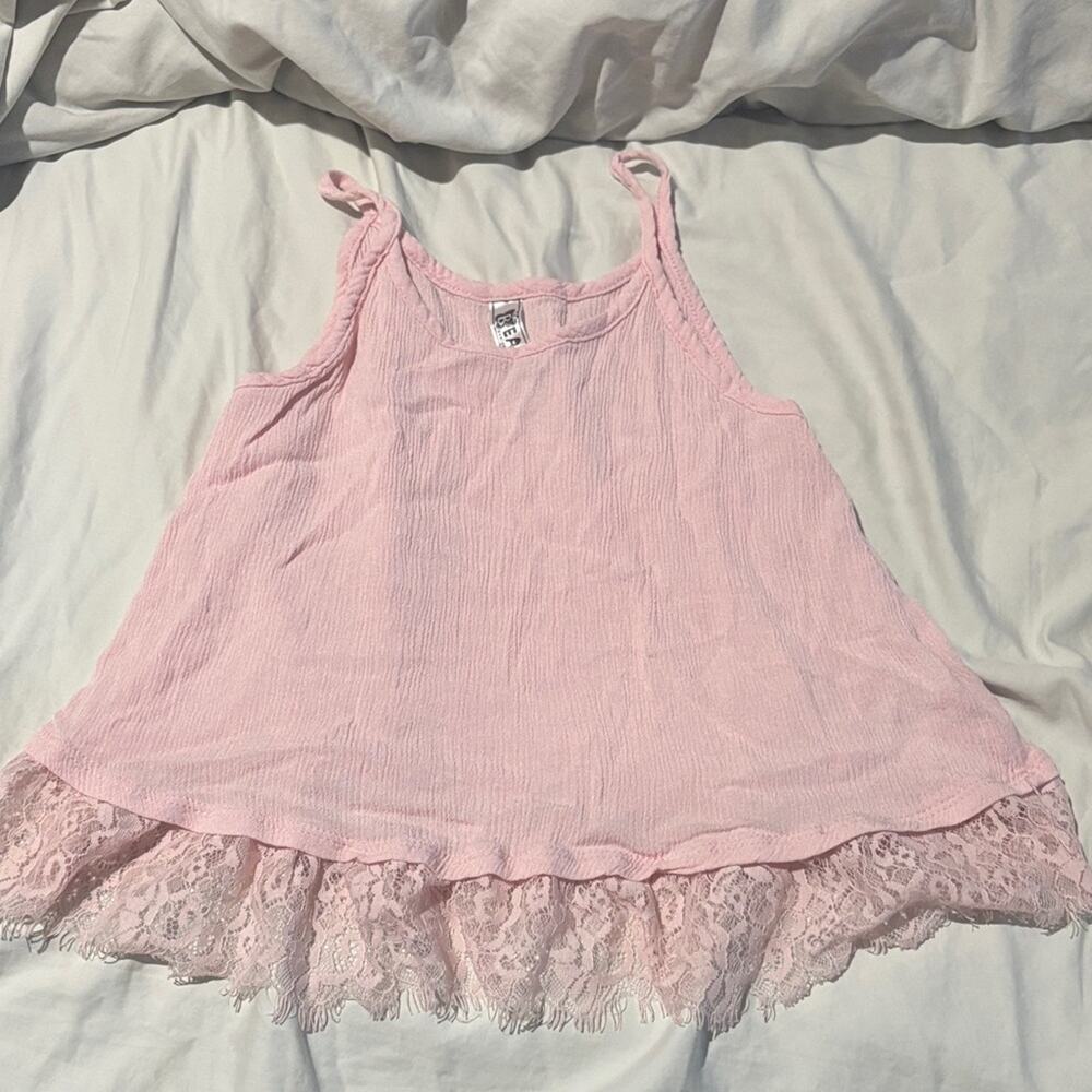 Beautees m Pink Lace Trim swing style Kids Tank Top pale soft pink euc